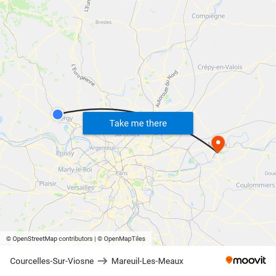Courcelles-Sur-Viosne to Mareuil-Les-Meaux map