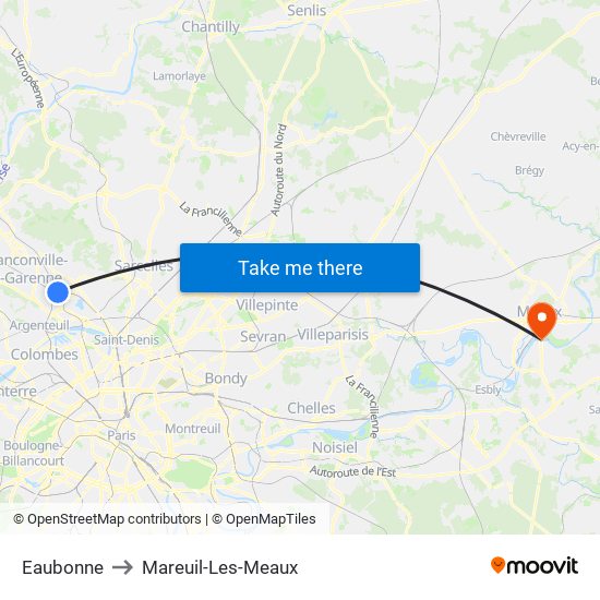 Eaubonne to Mareuil-Les-Meaux map