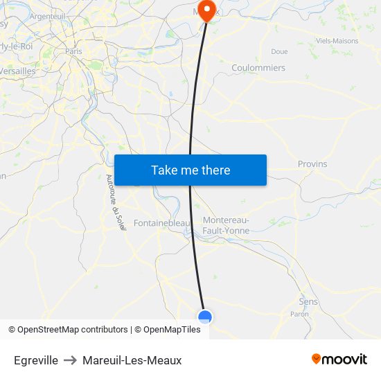 Egreville to Mareuil-Les-Meaux map