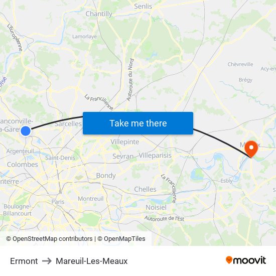 Ermont to Mareuil-Les-Meaux map