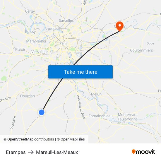 Etampes to Mareuil-Les-Meaux map