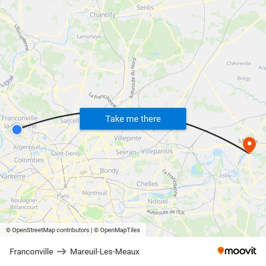 Franconville to Mareuil-Les-Meaux map