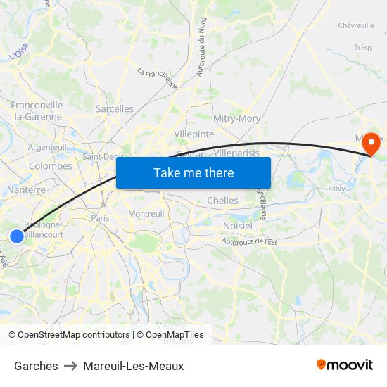 Garches to Mareuil-Les-Meaux map