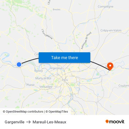 Gargenville to Mareuil-Les-Meaux map