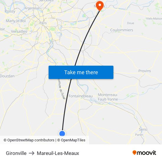 Gironville to Mareuil-Les-Meaux map