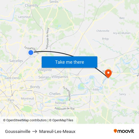 Goussainville to Mareuil-Les-Meaux map