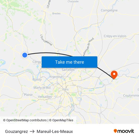 Gouzangrez to Mareuil-Les-Meaux map