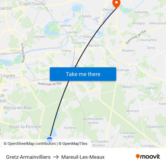 Gretz-Armainvilliers to Mareuil-Les-Meaux map