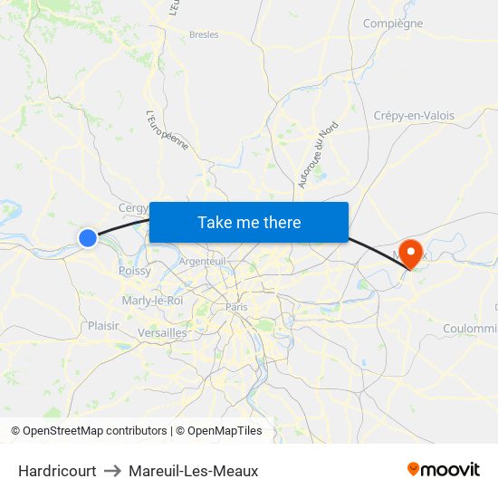 Hardricourt to Mareuil-Les-Meaux map
