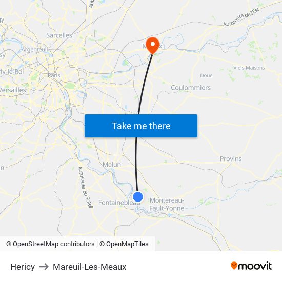 Hericy to Mareuil-Les-Meaux map