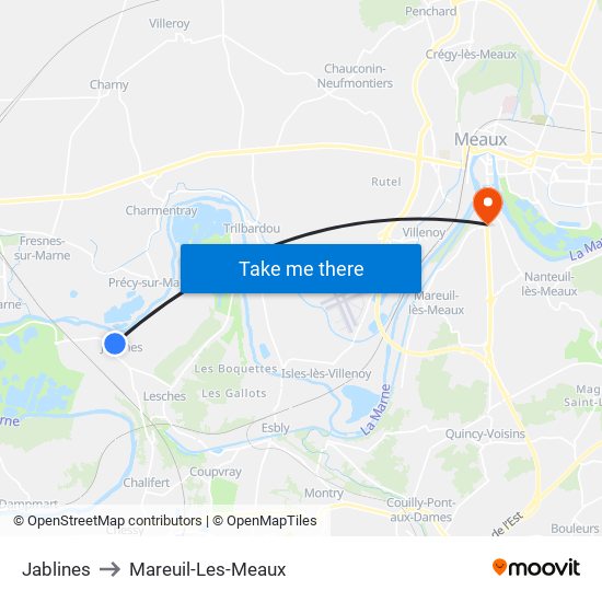 Jablines to Mareuil-Les-Meaux map