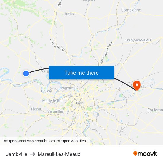 Jambville to Mareuil-Les-Meaux map