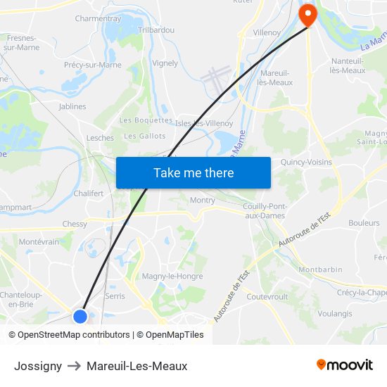 Jossigny to Mareuil-Les-Meaux map