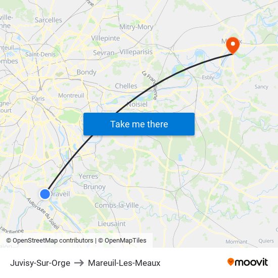 Juvisy-Sur-Orge to Mareuil-Les-Meaux map