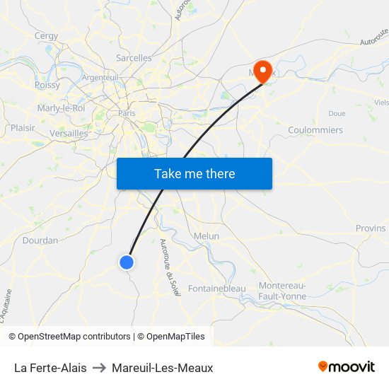 La Ferte-Alais to Mareuil-Les-Meaux map