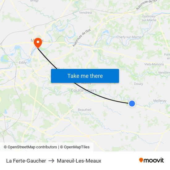 La Ferte-Gaucher to Mareuil-Les-Meaux map
