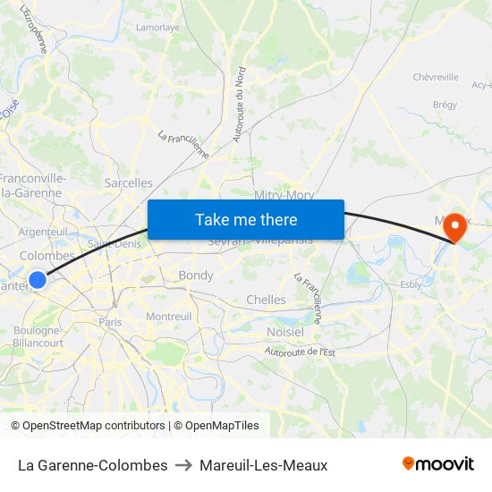 La Garenne-Colombes to Mareuil-Les-Meaux map
