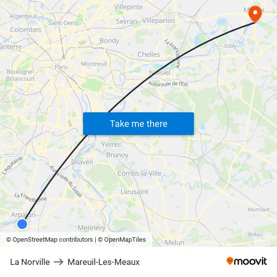 La Norville to Mareuil-Les-Meaux map