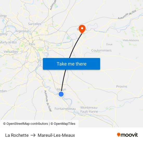 La Rochette to Mareuil-Les-Meaux map