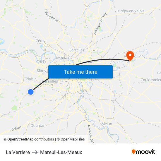 La Verriere to Mareuil-Les-Meaux map