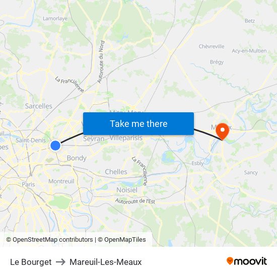 Le Bourget to Mareuil-Les-Meaux map