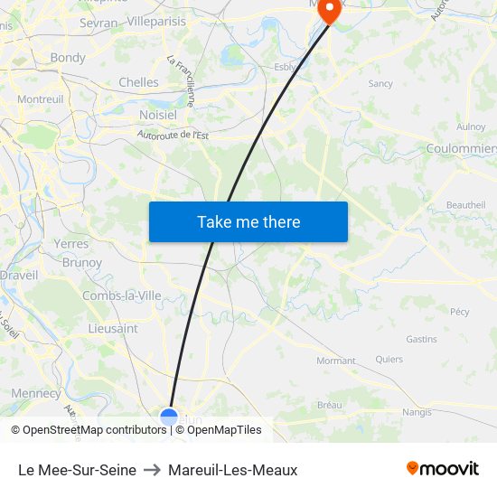 Le Mee-Sur-Seine to Mareuil-Les-Meaux map