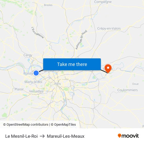 Le Mesnil-Le-Roi to Mareuil-Les-Meaux map