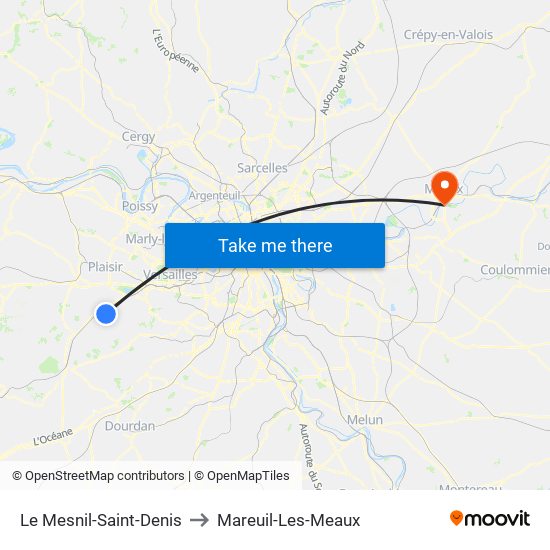 Le Mesnil-Saint-Denis to Mareuil-Les-Meaux map