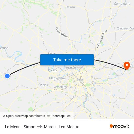 Le Mesnil-Simon to Mareuil-Les-Meaux map