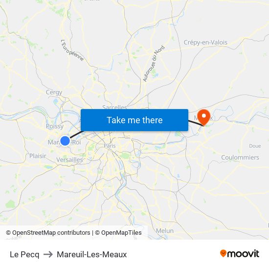 Le Pecq to Mareuil-Les-Meaux map