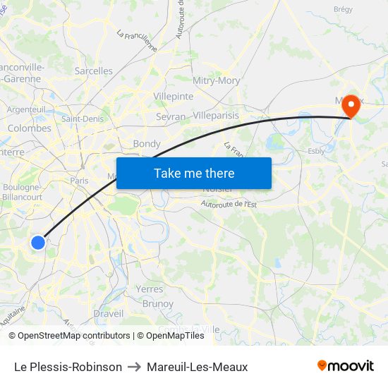 Le Plessis-Robinson to Mareuil-Les-Meaux map