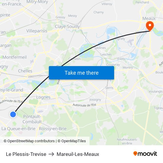 Le Plessis-Trevise to Mareuil-Les-Meaux map