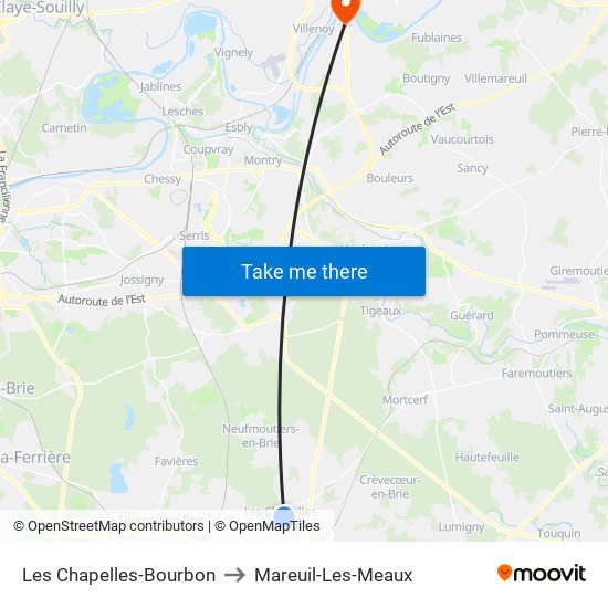 Les Chapelles-Bourbon to Mareuil-Les-Meaux map