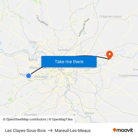 Les Clayes-Sous-Bois to Mareuil-Les-Meaux map
