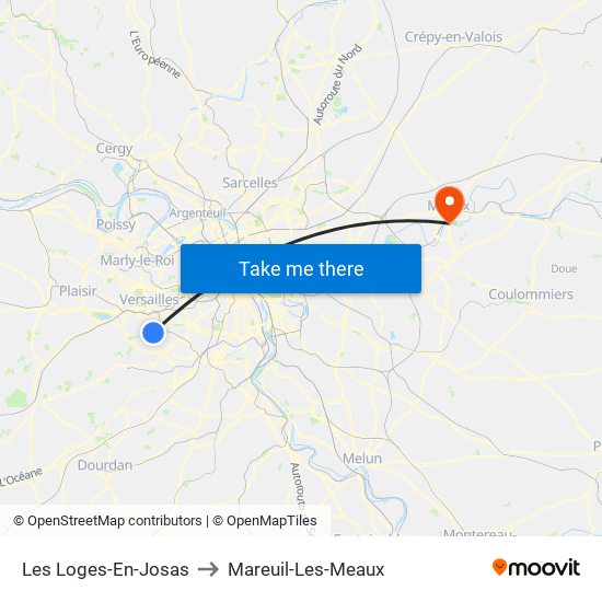 Les Loges-En-Josas to Mareuil-Les-Meaux map
