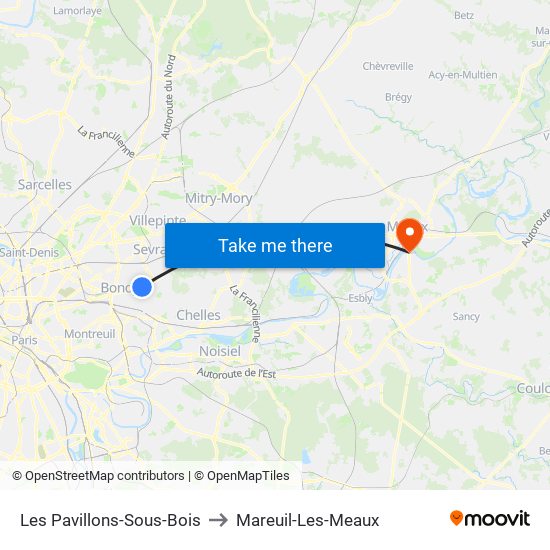 Les Pavillons-Sous-Bois to Mareuil-Les-Meaux map