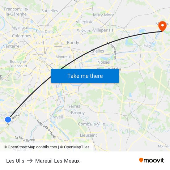 Les Ulis to Mareuil-Les-Meaux map