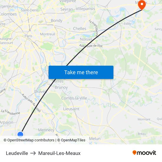 Leudeville to Mareuil-Les-Meaux map