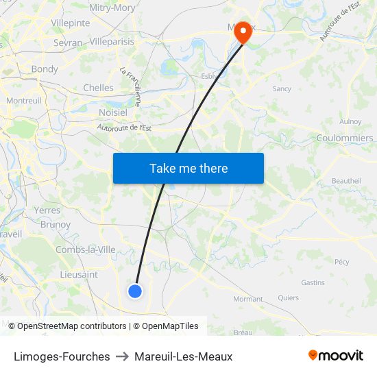 Limoges-Fourches to Mareuil-Les-Meaux map