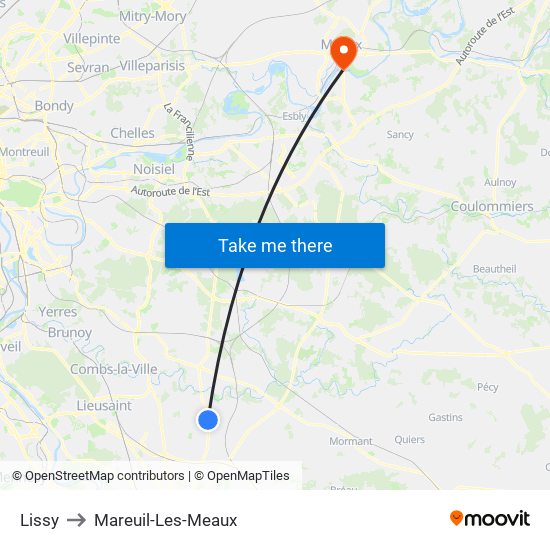 Lissy to Mareuil-Les-Meaux map