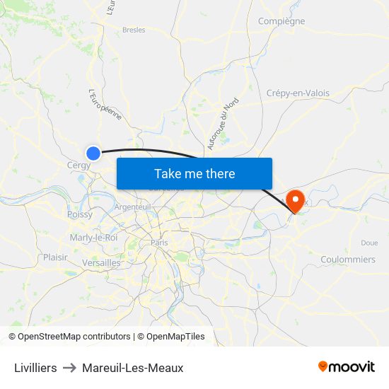 Livilliers to Mareuil-Les-Meaux map