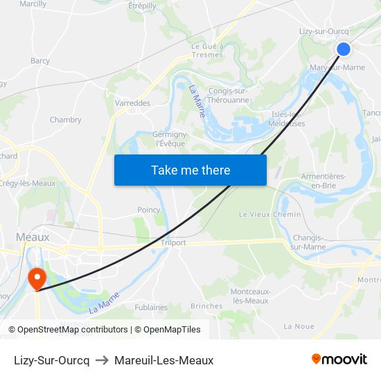 Lizy-Sur-Ourcq to Mareuil-Les-Meaux map