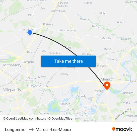 Longperrier to Mareuil-Les-Meaux map