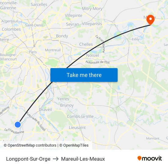 Longpont-Sur-Orge to Mareuil-Les-Meaux map