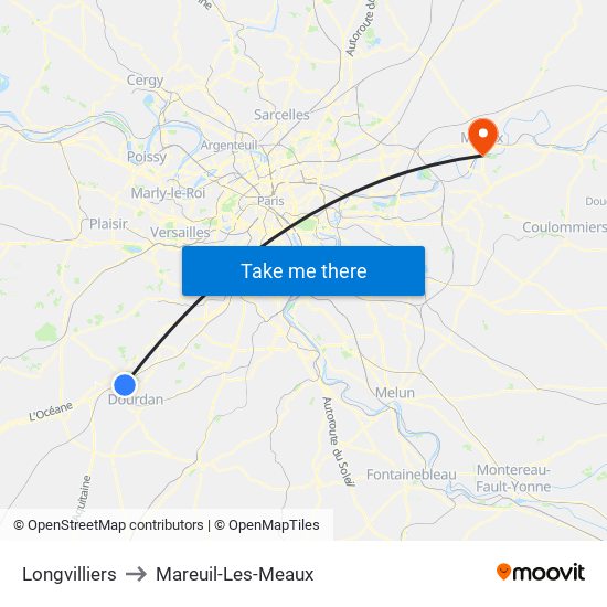 Longvilliers to Mareuil-Les-Meaux map