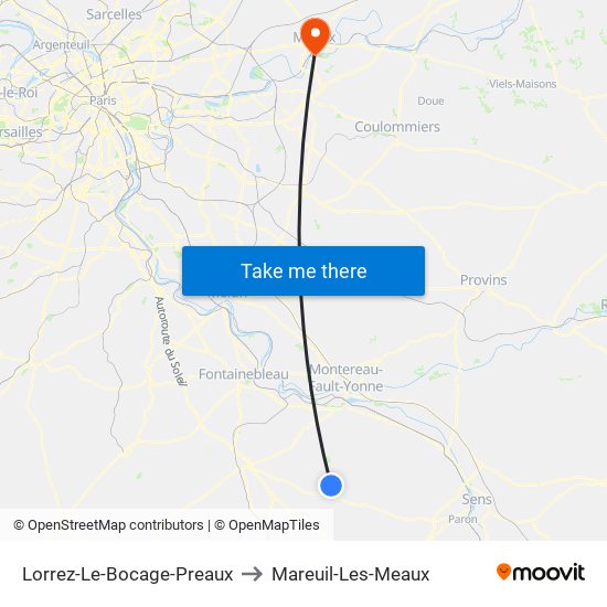 Lorrez-Le-Bocage-Preaux to Mareuil-Les-Meaux map