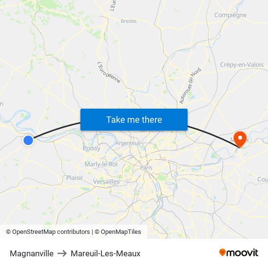 Magnanville to Mareuil-Les-Meaux map