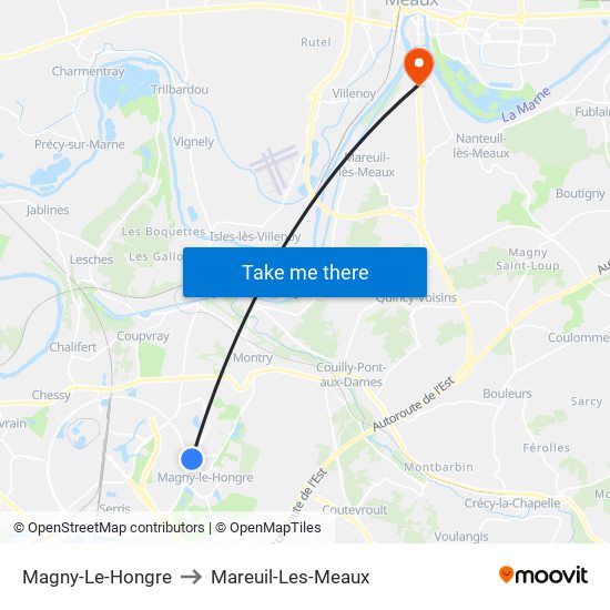 Magny-Le-Hongre to Mareuil-Les-Meaux map