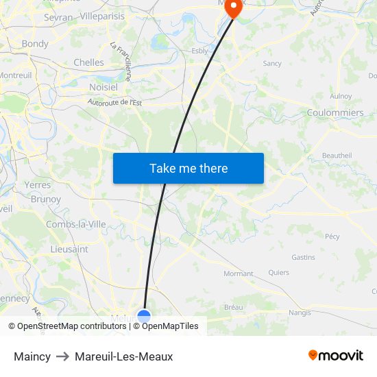 Maincy to Mareuil-Les-Meaux map