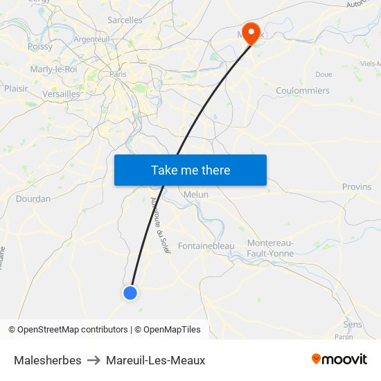 Malesherbes to Mareuil-Les-Meaux map